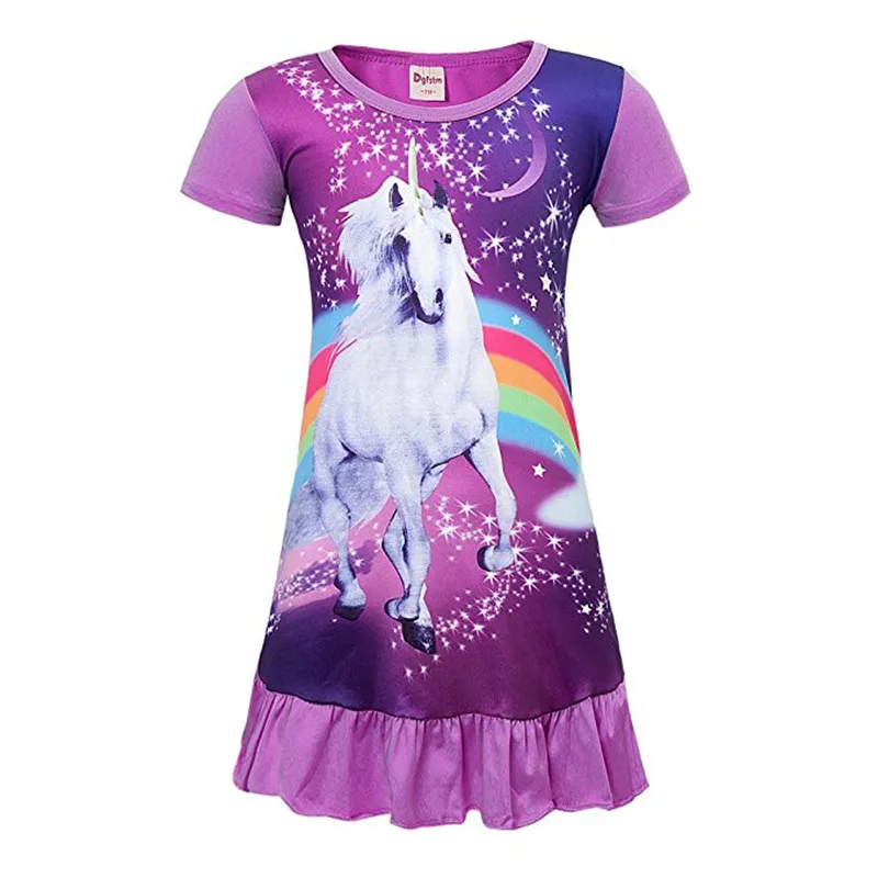 Baby Girls Unicorn Dress Party Supply Fairy Skater Animal Pattern clothing Summer Sleeveless Evening Silk sleepwears | Детская одежда и