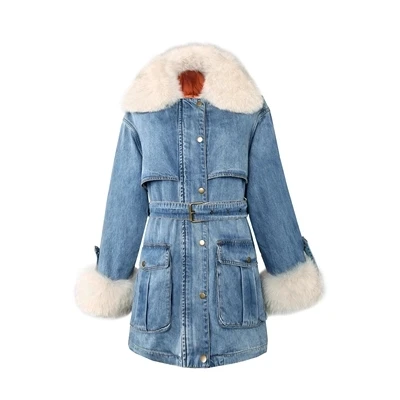 Женская куртка-пуховик 2018 джинсовая куртка с отстегивающимся воротником из