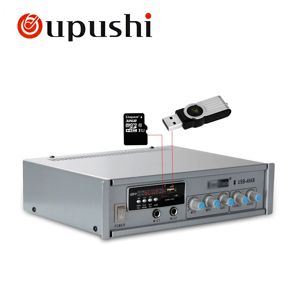 Oupushi USB 40AB 40 Вт домашние усилители PA система фоновая музыка AC220V Bluetooth мини