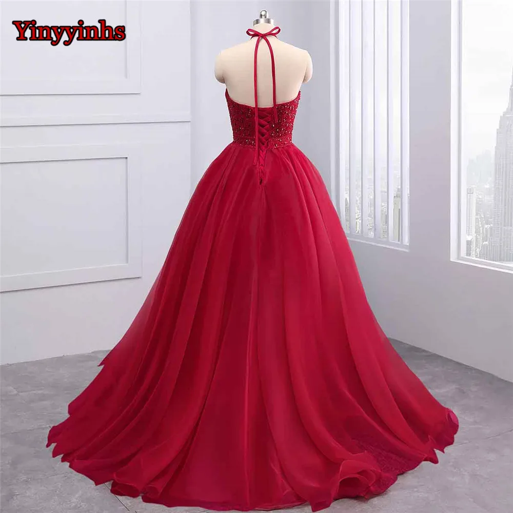 Yinyyinhs vestido de festa Longo Холтер спинки вечернее платье Hi-lo бисерные платья для выпускного вечера Formatura GG65