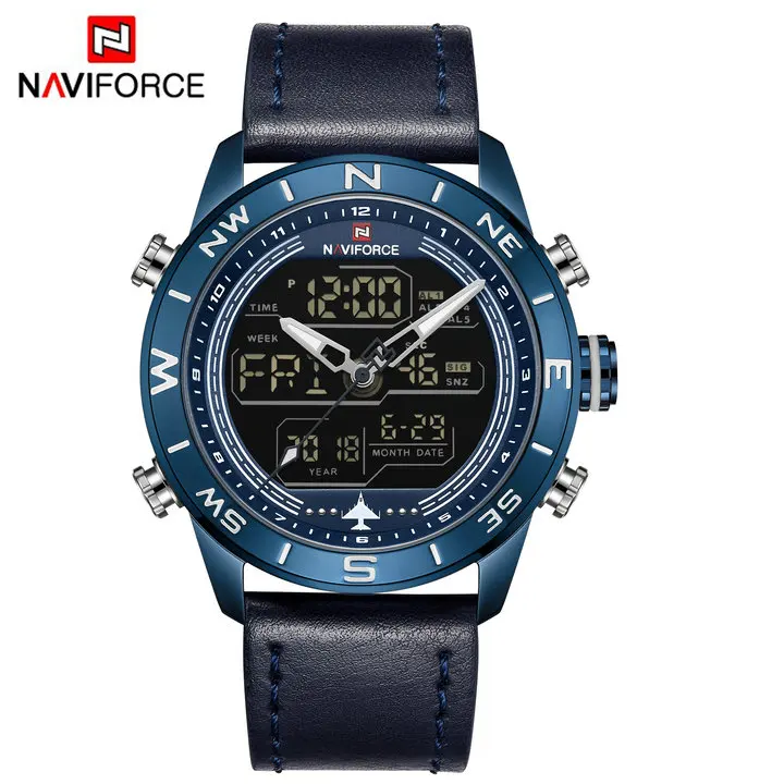 BLUE BLUE NAVIFORCE, повседневные спортивные кварцевые часы для мужчин, двойной дисплей, календарь, многофункциональные аналоговые цифровые мужские часы, Топ бренд, роскошные часы - Цвет: BLUE BLUE