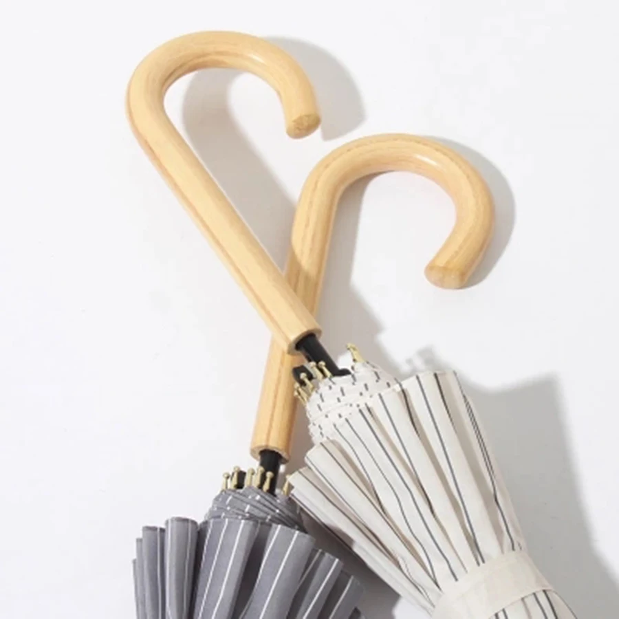 Зонт женский с деревянной ручкой прозрачный стильный в полоску защитой от дождя