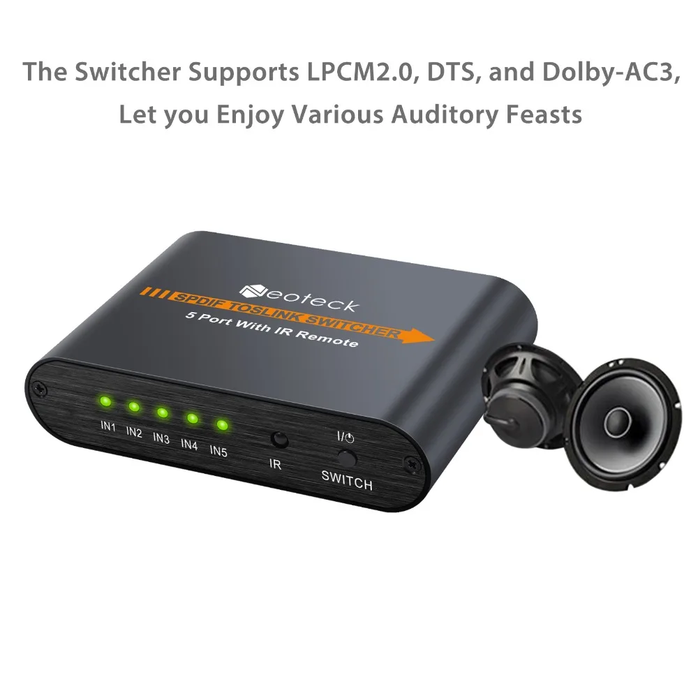 Proster 5x1 Цифровой оптический аудио коммутатор SPDIF/Toslink коммутатор 5x1 с ИК-пультом дистанционного управления оптический TosLink вход для AV усилителя
