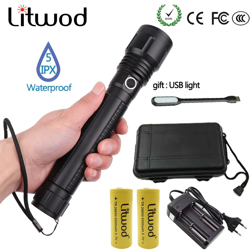 Litwod Z351446 светодиодный вспышка светильник CREE XHP70.2& XHP50 высокий мощный 50000LM тактический Водонепроницаемый фонарь светильник 18650& 26650 Фонари