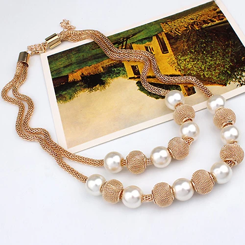 Женская двухслойная сетчатая цепь Bluelans круглые искусственные жемчужные шармы