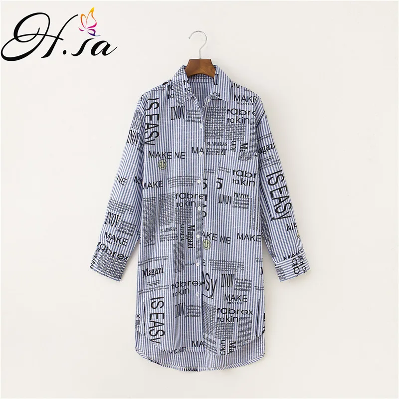 Женские длинные блузы H.SA повседневные уличные Блузы с длинным рукавом и отложным