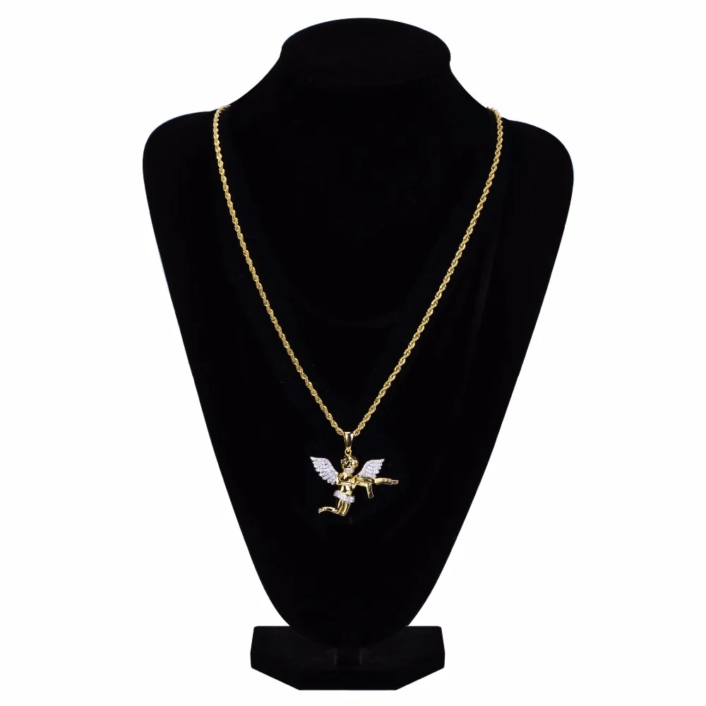 С мелким цирконием AAA циркон Bling лед из Амур Ангел кулон колье золотой Цвет Медь