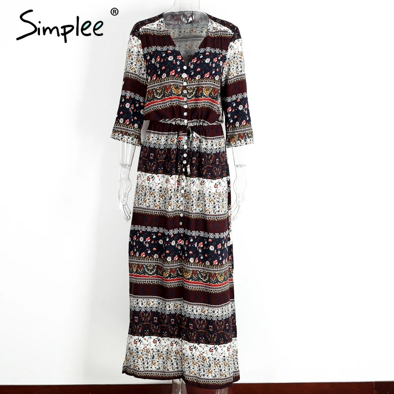 Simplee сексуальное платье boho с принтом пейсли винтажное Полосатое осенне-зимнее