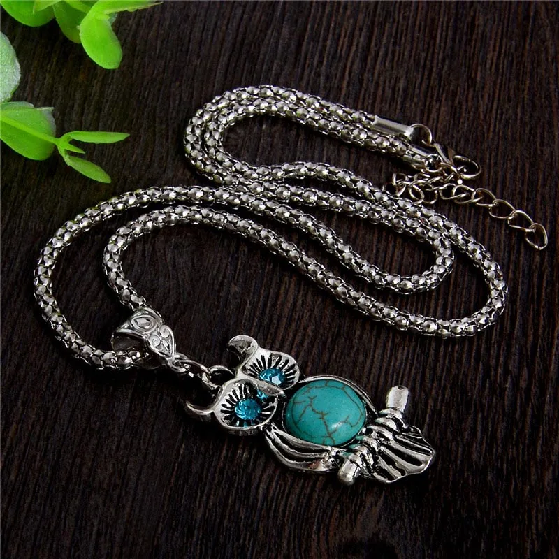Женское Ожерелье с натуральным камнем и голубыми глазами|vintage jewelry|owl necklacenecklace