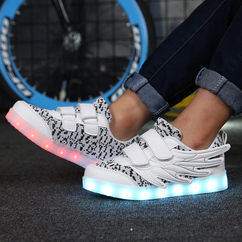 UncleJerry Led Shoes for kids Children Glowing Sneakers Luminous Tennis boys girls USB Charging LED light Fashion shoe | Детская одежда