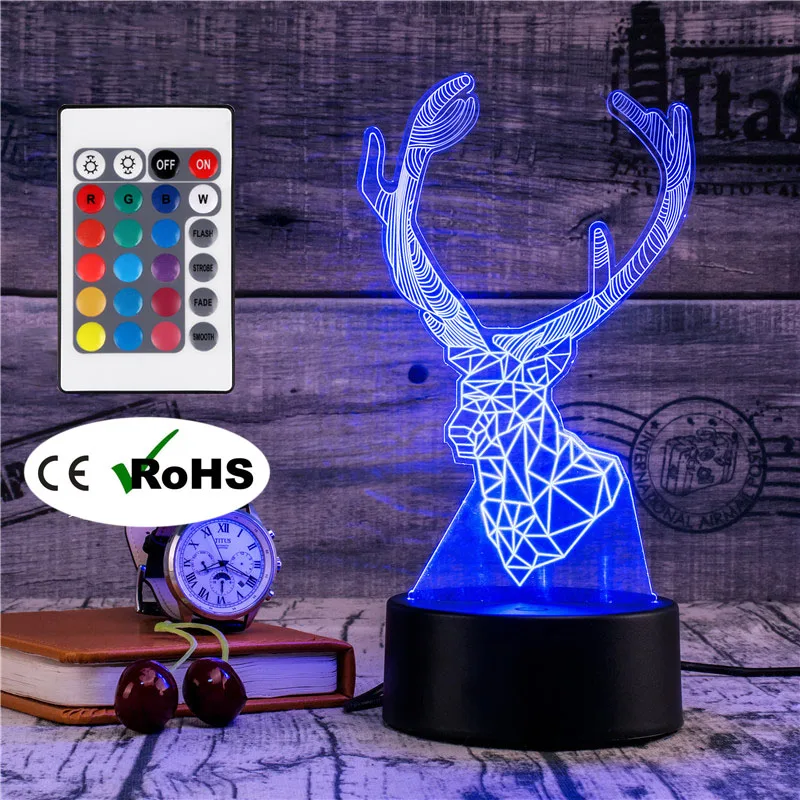 

3D Led Novety Lighting Creative Gift Night Light Table Lamp Bedside Elk Light Led Home Corridor Hotel Party Atmosphere Lights