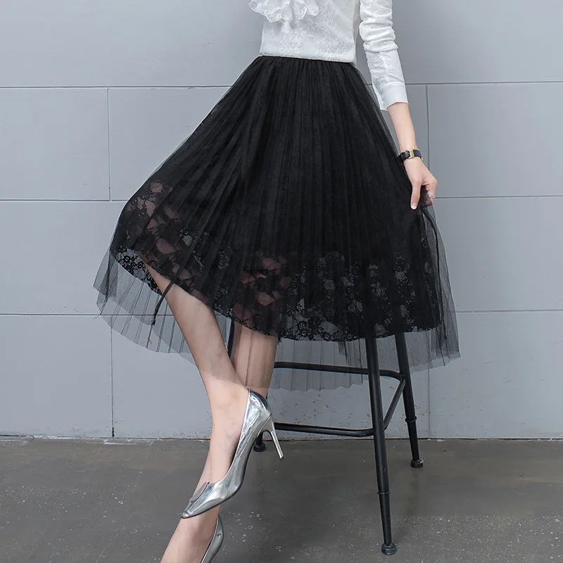 Msaiss Летняя мода Женская Юбки для женщин леди Кружево марли тонкой юбка в складку