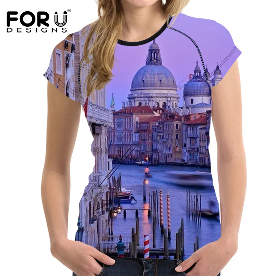 Модные футболки FORUDESIGNS с 3D рисунком пейзажа Женская Повседневная футболка для