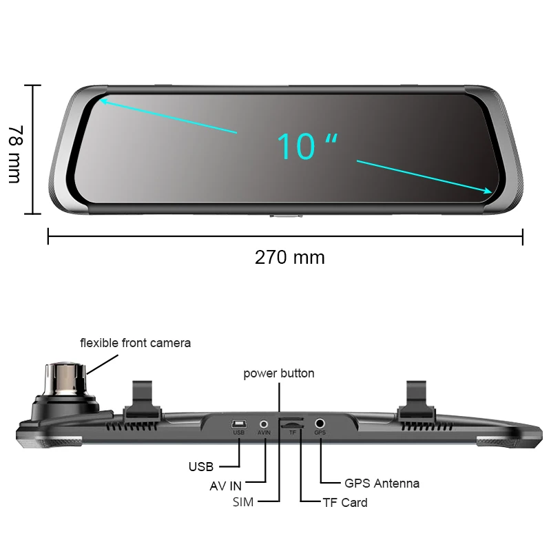 Dashcam 3g Wi-Fi 10 дюймов Сенсорный экран HD 1080 P Видеорегистраторы для автомобилей Зеркало заднего вида gps навигация, Bluetooth, FM радио, Двойной объектив автомобиля Регистраторы