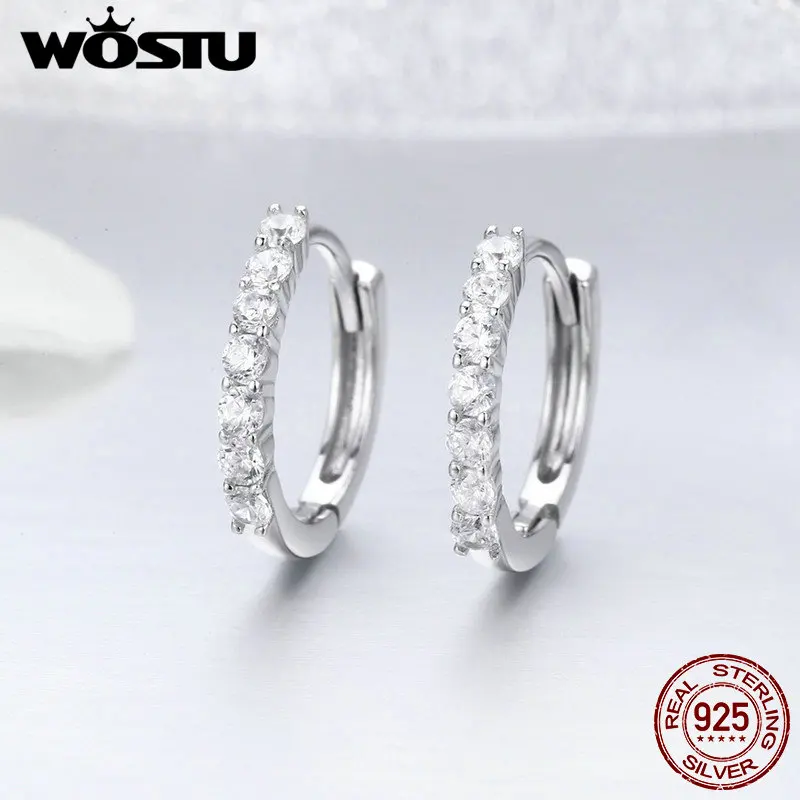 Женские серьги кольца WOSTU ослепляющие из серебра 925 пробы с фианитом