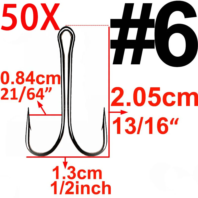 50 шт. или 20 шт. углеродистая сталь рыболовный двойной крючок 8# до 1# Baitholder Jig Head Crank колючий крючок для мягкого червя бас карпа рыболовный крючок - Цвет: Size6 50pcs