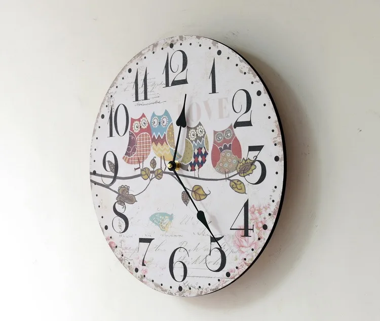 Любовь Сова Pattern Картина Дерево настенные часы 35 мм круглые декоративные