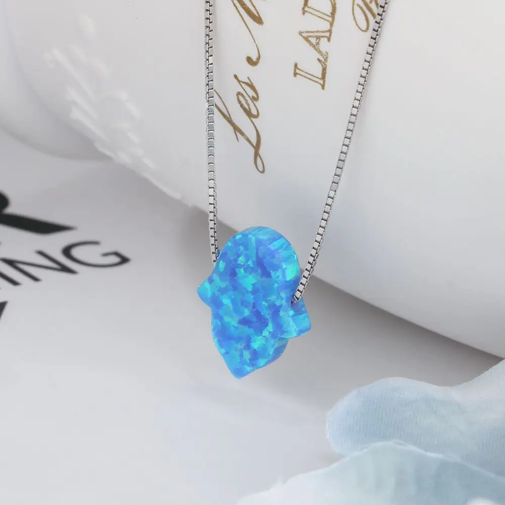 Hand of Fatima Jewelry Blue Opal Accessories Necklaces &amp Pendants 925 Sterling Silver Necklace For Women (JewelOra NE102628) | Украшения