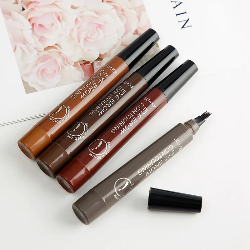 3D Waterproof Eyebrow Tattoo Pen 4 Head Fine Sketch Enhancer Fork Tip Pencil Tint Gel Makeup Tool | Красота и здоровье