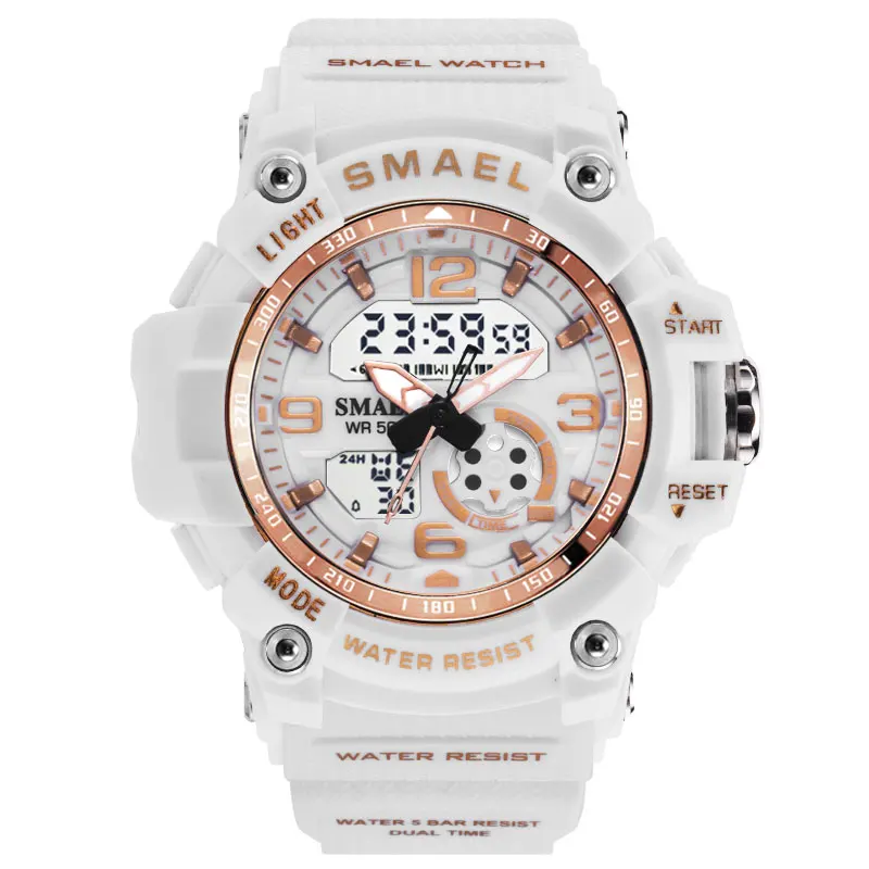 RoseGold Спортивные часы, цифровые женские SMAEL, женские часы, браслет, дамские военные армейские светодиодный часы, reloj mujer1808, женские часы, 50 м, водонепроницаемые - Цвет: RoseGold