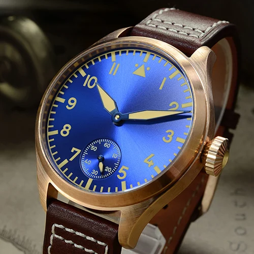 blue dial Мужские механические наручные часы San Martin, 100 м, водостойкие, 44 мм, модные, бронзовые, модные и повседневные, сапфировые - Цвет: blue dial