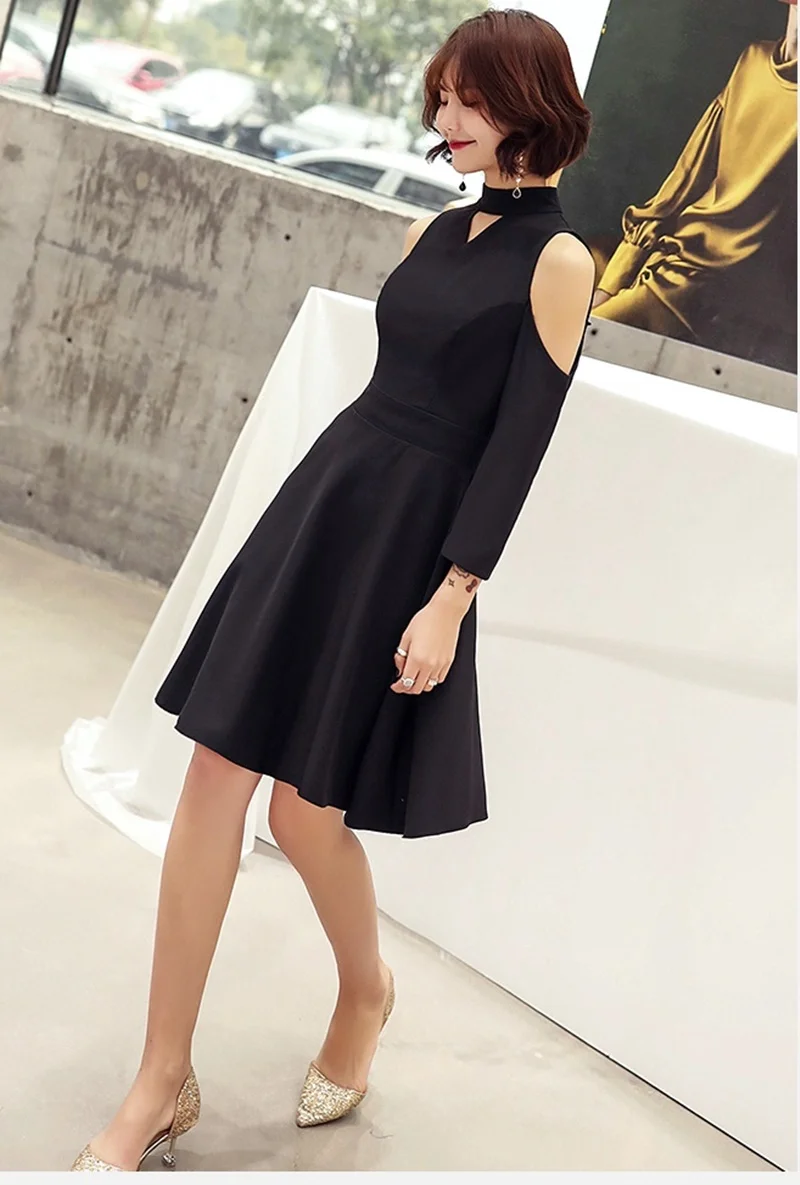 Простые черные коктейль платье с коротким рукавом, платье, Vestido, длинный рукав, пышное платье для выпускного, коктейльной вечеринки платья Вечеринка TS537