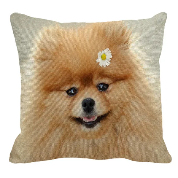 XUNYU Pomeranian Print Linen Pilllowcase Home Sofa Square Cushion cover Animal Dog Pattern Pillow cover AC105 - Цвет: 6