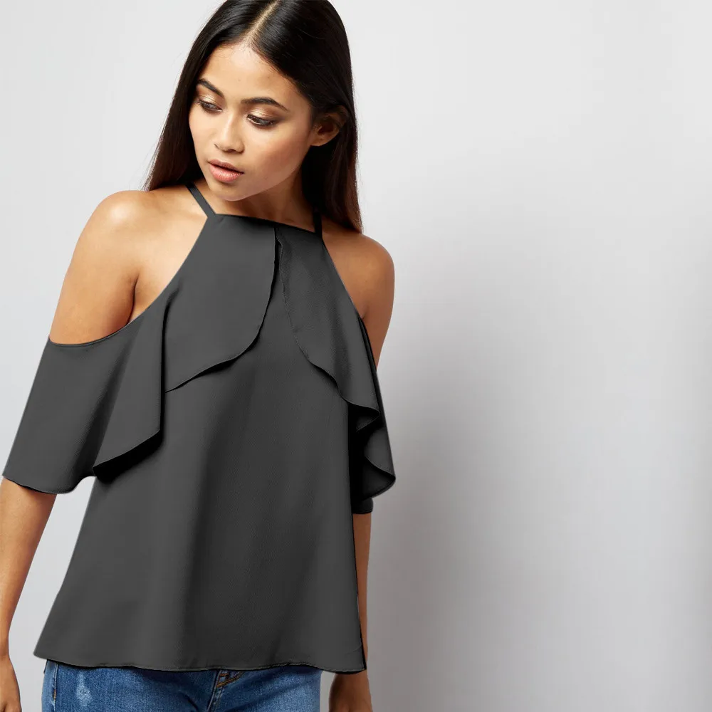 Zmvkgsoa 5XL 6XL Плюс Размеры женская одежда Блузка оборками Sleeve Cold Shoulder Топы