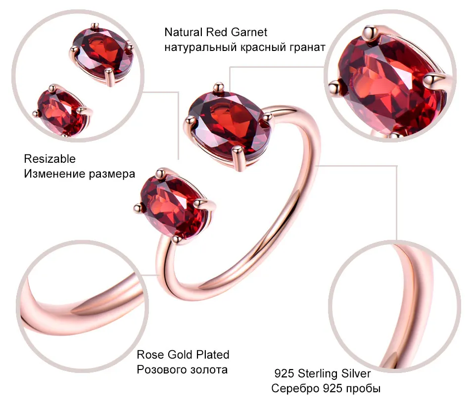UMCHO 2.5ct натуральный красный гранат кольцо Настоящее 925 пробы серебряные кольца для женщин драгоценный камень подарок на день рождения Новинка