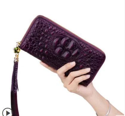 purple LUOFEIHUA женская сумка из натуральной кожи длинный кошелек из крокодиловой кожи дизайнерская сумка - Цвет: purple