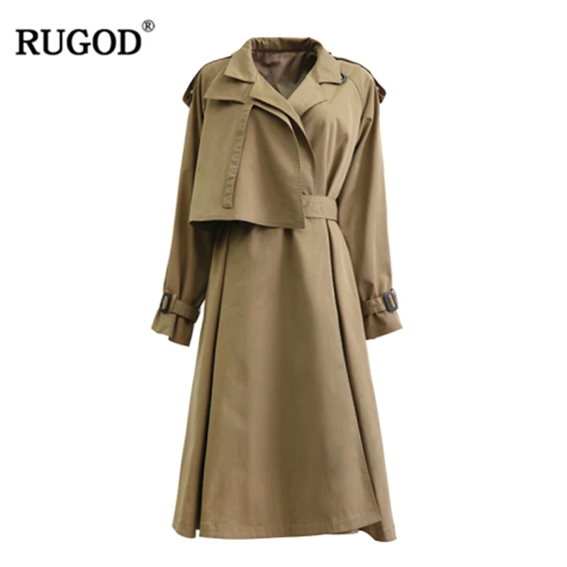 

RUGOD 2019 Vintage Fashion Female X-Long Style Coat Turn-down Collar Solid Adjustable Waist Wide-waisted Trench Coat For Women