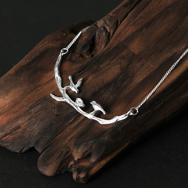 Женское колье Птица на ветках Lotus Fun изящное ожерелье ручного изготовления из