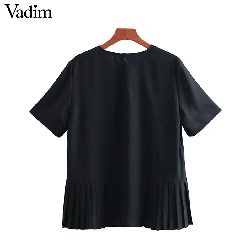 Vadim Женская плиссированная блуза черного и белого цвета с коротким рукавом