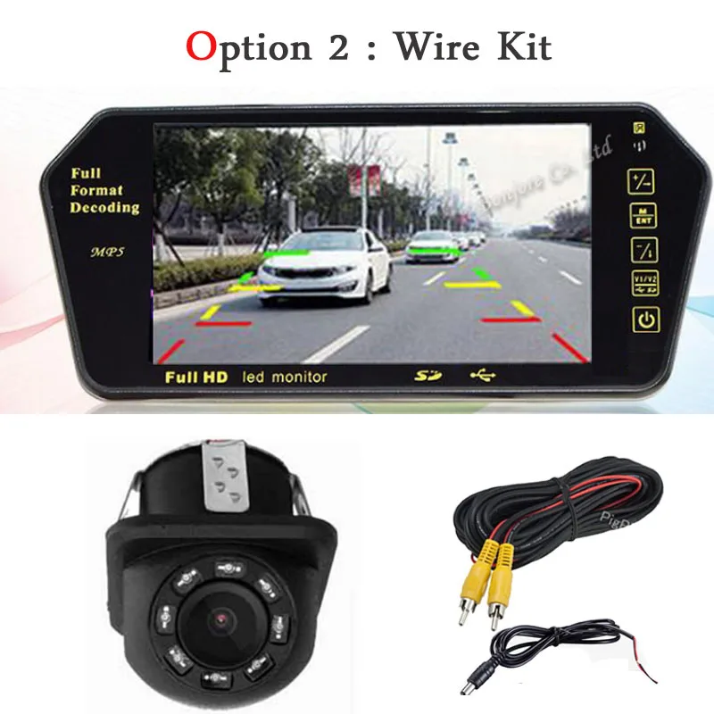 Wire Kit Koorinwoo HD CCD 7 дюймов 1024*600 автомобильный монитор зеркало TF USB слот Bluetooth MP5 плеер с ночным видением парковочная камера заднего вида - Цвет: Wire Kit