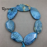 oval faceted blue chrysanthemum stone slice beadsnatural coral gem stone sediment slab pendant beads for jewelry my1505
