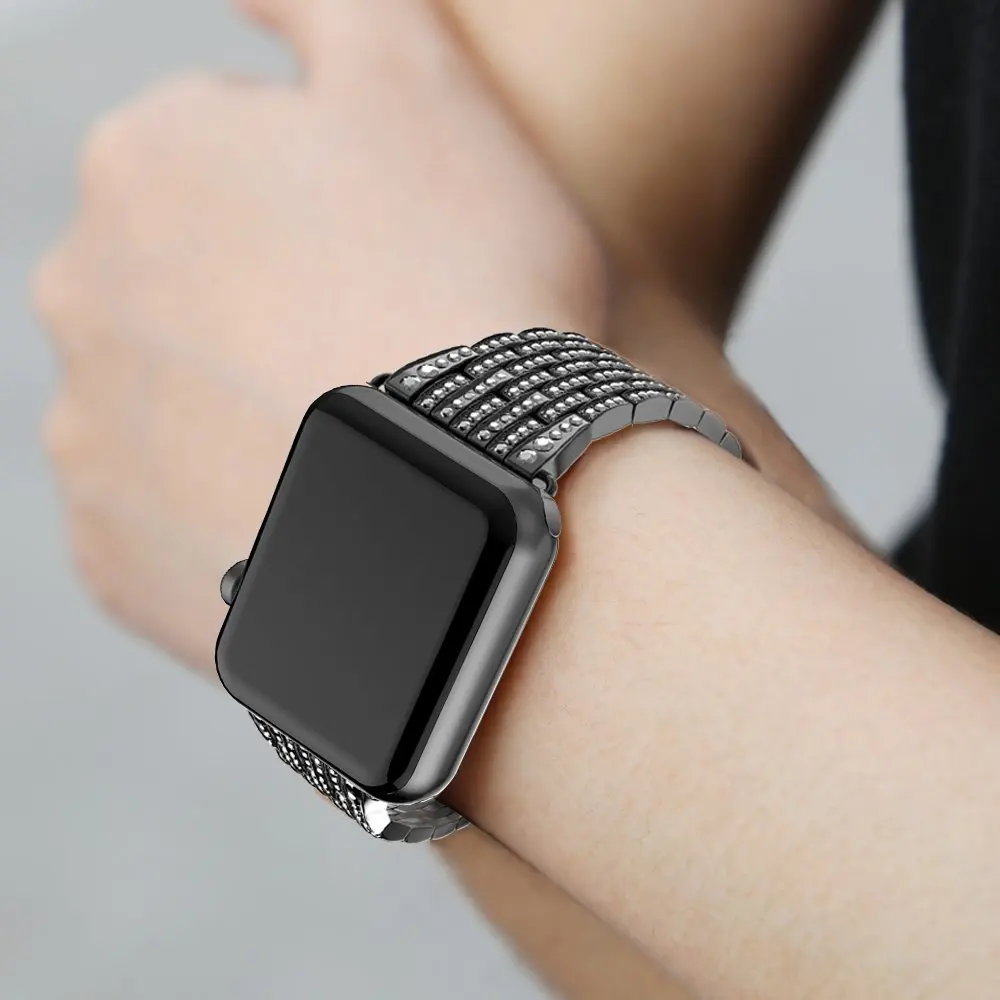 Роскошные Стразы, бриллиантовый ремешок для apple watch 44 мм 42 мм 40 мм 38 мм металлический ремешок из нержавеющей стали для iWatch серии 5 4 3 2 1