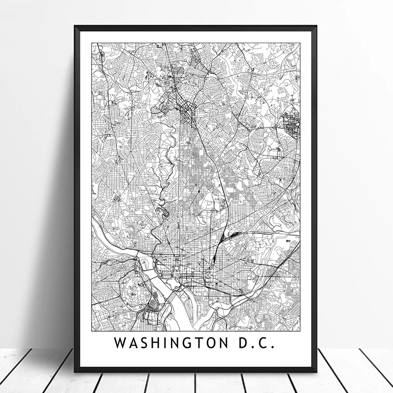 Washington черный белый цвет на заказ карта городов мира Плакаты принты Nordic Стиль