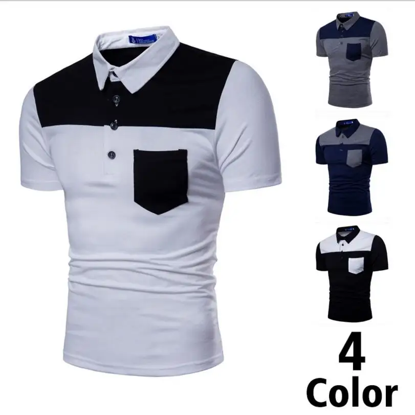 2018 новый бренд поло мужские джинсовые шить карман рубашки хлопок короткий рукав