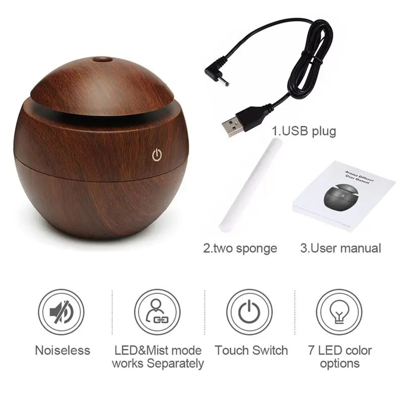 USB Aroma Humidifier ESSential Oil Diffuser Ultrasonic Cool Mist Air Purifier 7 Color Change LED Night light for Of | Бытовая техника