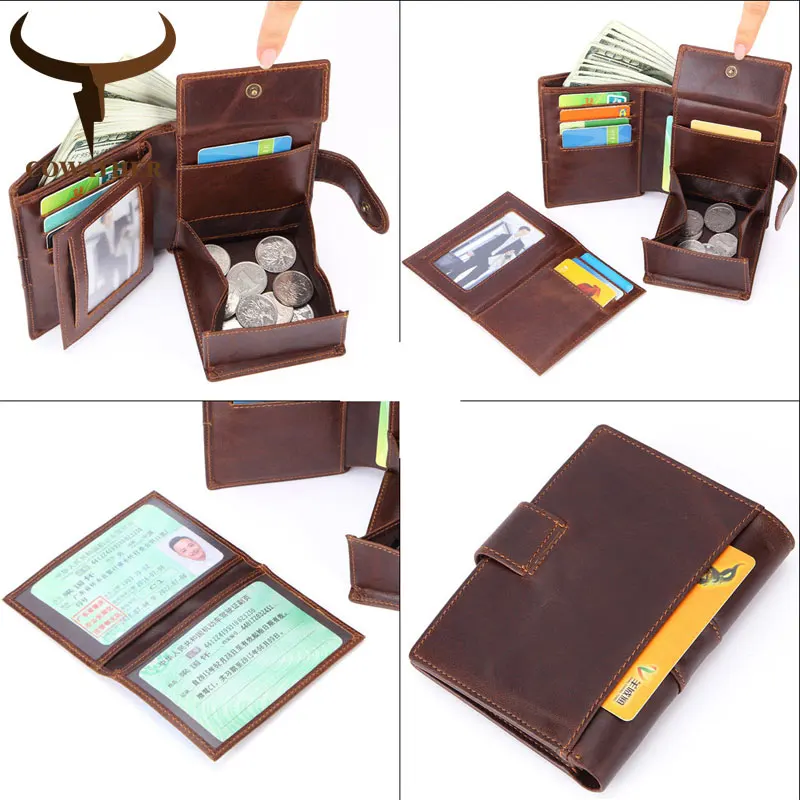 COWATHER 100% top cow genuine leather men wallets 2019 new design wallet high quality oil wax male puse M9119 free shipping | Багаж и