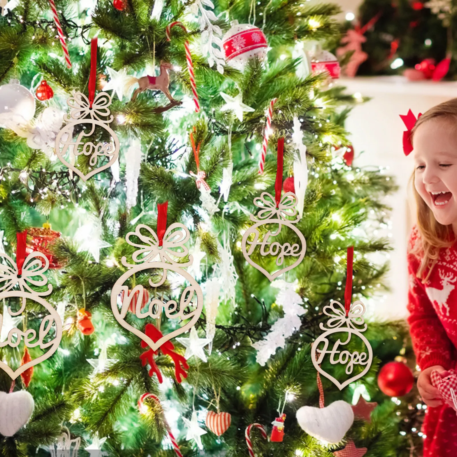 Деревянные подвесные бирки Noel из МДФ 6 шт. | Дом и сад