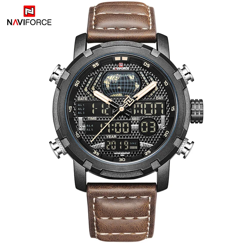 Новые часы NAVIFORCE Мужские кварцевые светодиодный аналоговые наручные часы модные спортивные часы водонепроницаемые мужские кожаные часы Relogio Masculino - Цвет: BYBN