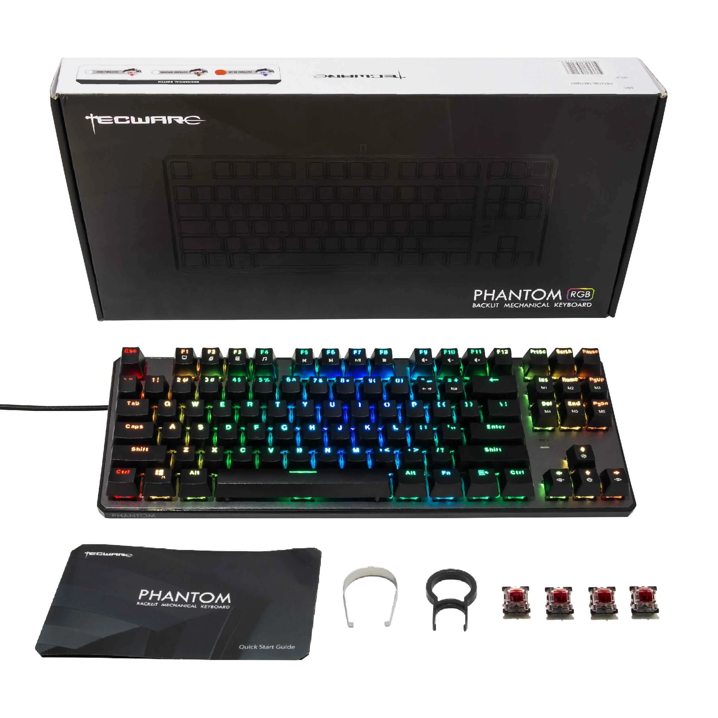 Механическая клавиатура TECWARE Phantom 87, RGB светодиодный, переключатель Outemu Blue, дополнительные переключатели, отлично подходят для геймеров - Цвет: Красный