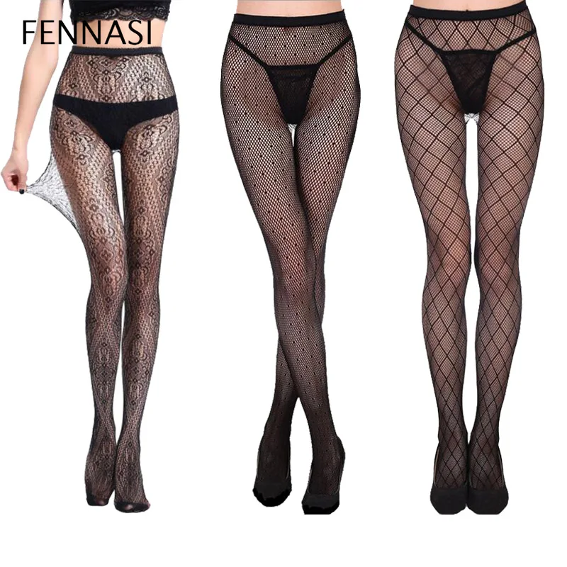 FENNASI сексуальные женские ажурные колготки сетчатые в черный горошек чулки