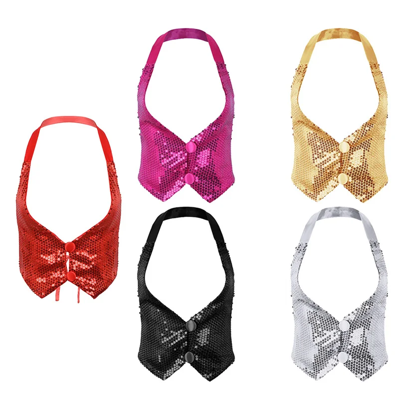 Женский Блестящий жилет Холтер ChicTry с блестками Танцевальный для взрослых