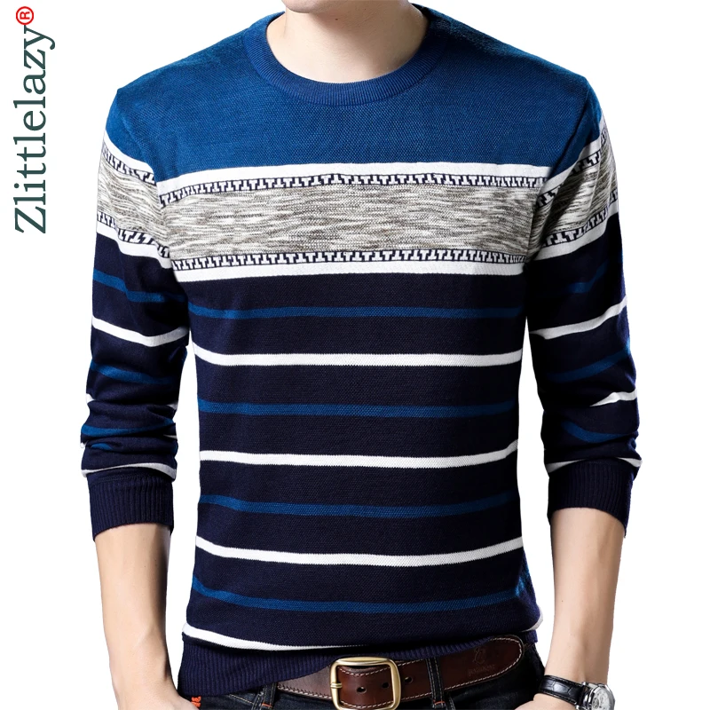 Новинка 2019 дизайнерский пуловер полосатый мужской свитер толстый зимний теплый