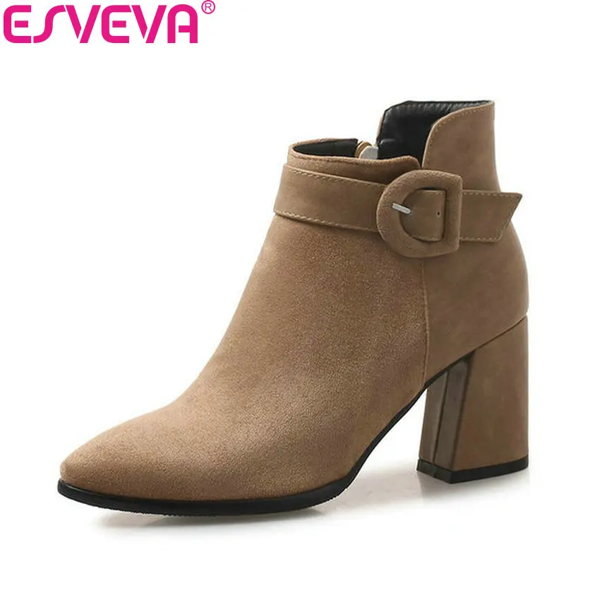 Женские ботинки на молнии ESVEVA ботильоны высоком квадратном каблуке с острым