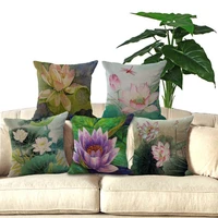 square 18cotton linen lotus flowers decorative sofa throw cushions car seat pillows no filing home decor p1003 cushion cover