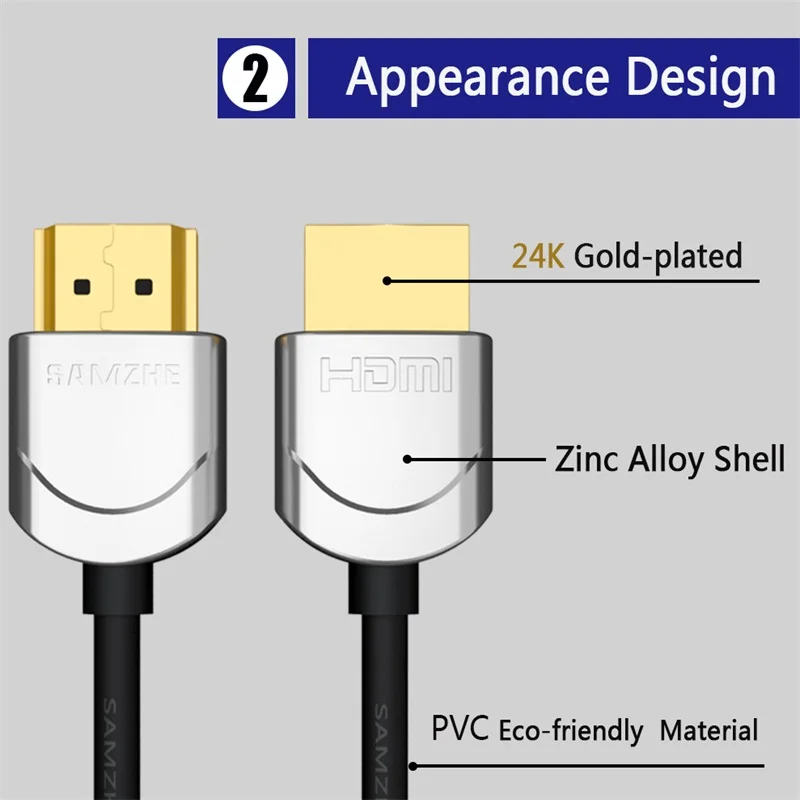 SAMZHE hdmi 2 0 кабель Мягкий тонкий к 4K * 2K UHD 3D 5 м 1 3 для PS4 xbox проектор HD ТВ компьютер