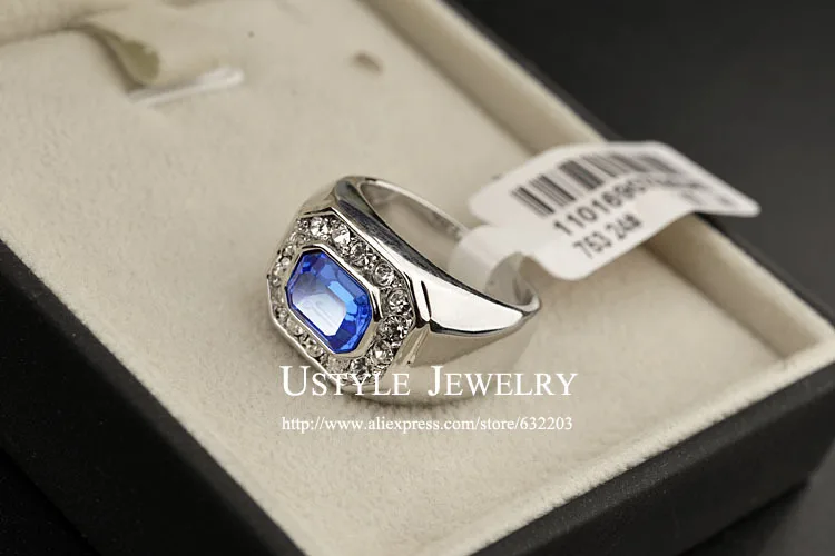 Квадратное кольцо USTYLE со стразами небесно-голубой кристалл мужское оптовая